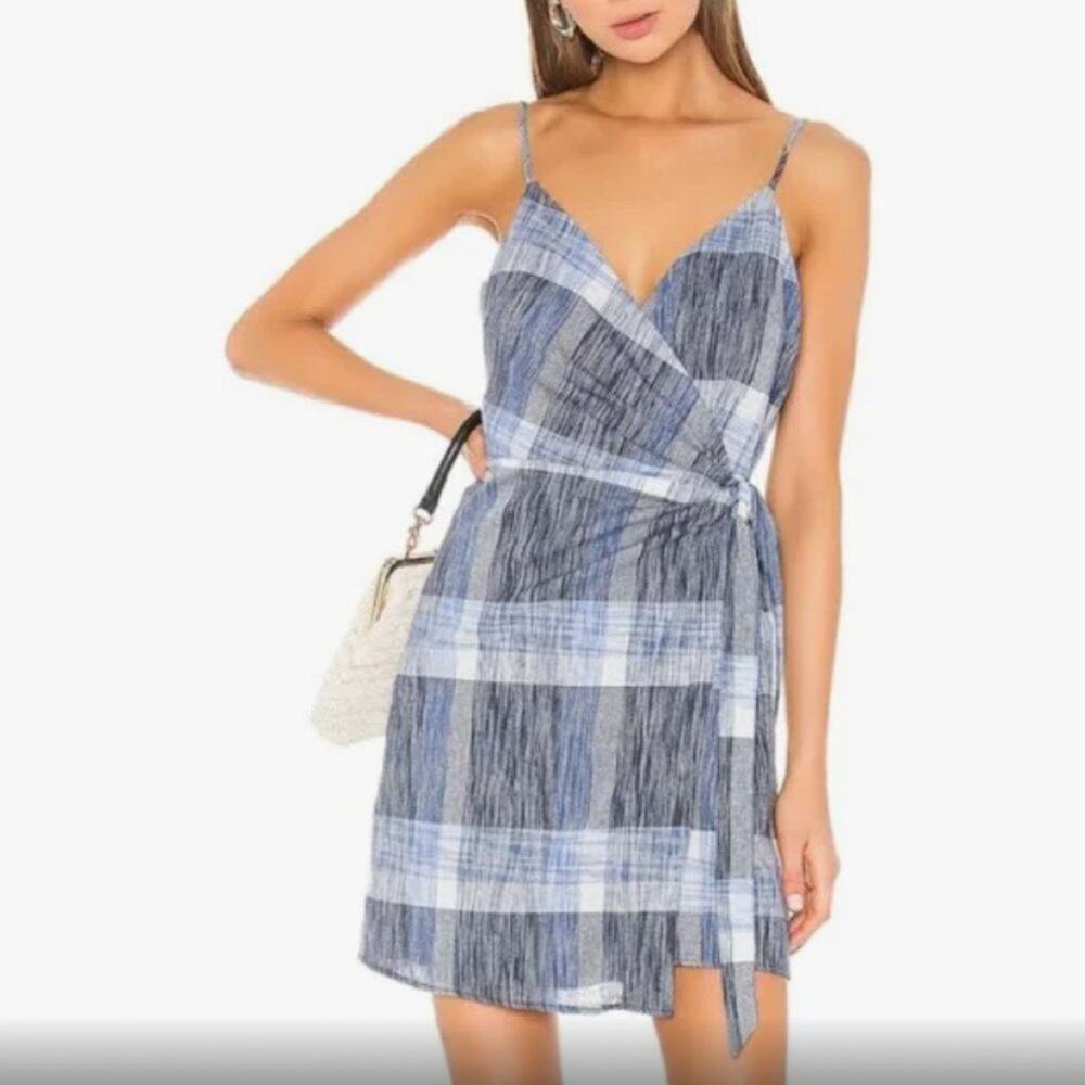 Heartloom Gray and Blue Plaid Wrap Dress Medium NWOT